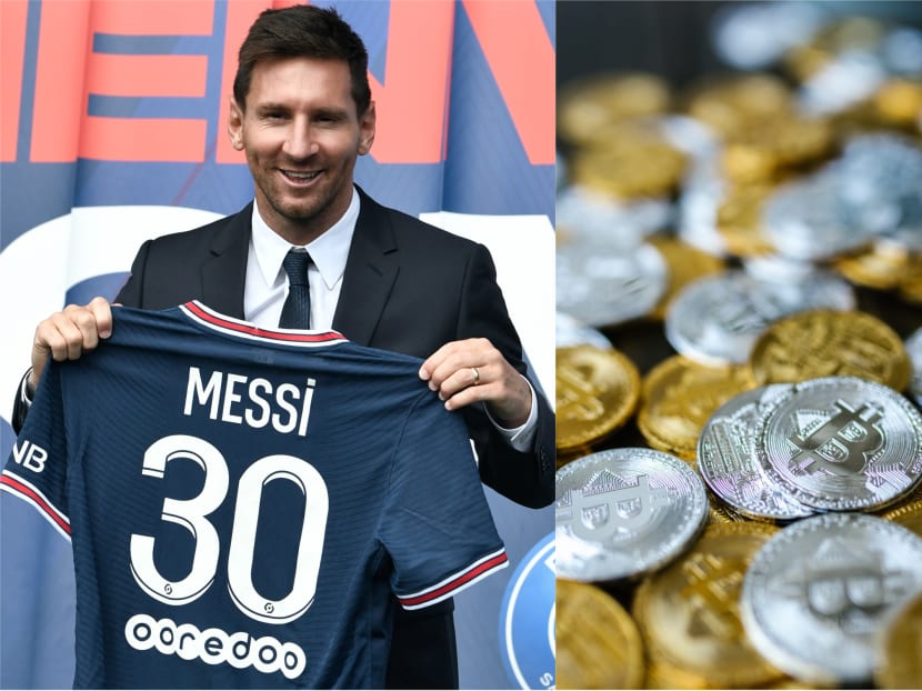 Lionel Messi's transfer to Paris Saint-Germain (PSG) included a one-off payment of around one million euros (S$1.5m) in PSG 'fan tokens'. There is a mini-revolution happening as businesses related to cryptocurrency have started appearing on football jerseys.