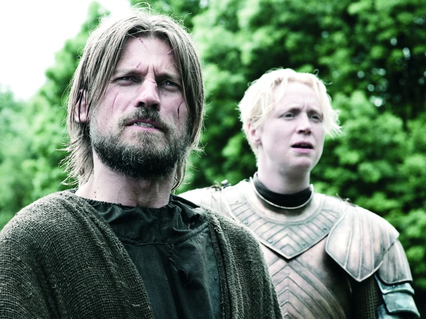 Jaime Lannister (Nikolaj Coster-Waldau) and Brienne of Tarth (Gwendoline Christie) were significantly cleaner when we met them in person. Photo: HBO