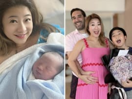 Stella Huang and British husband teared when they first saw their baby boy; says it's been 'painful' being apart from her older son who moved to Japan