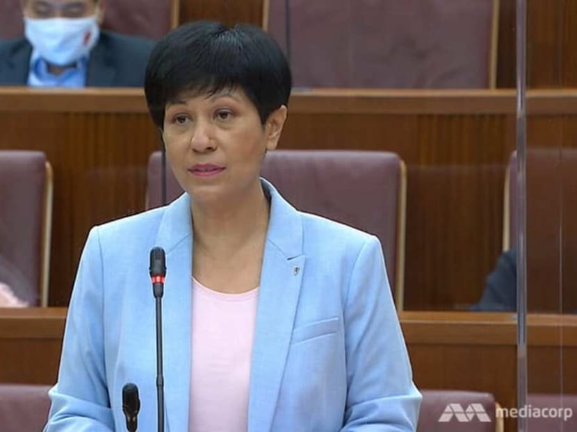Minister in the Prime Minister's Office Indranee Rajah speaking in Parliament on Oct 15, 2020.