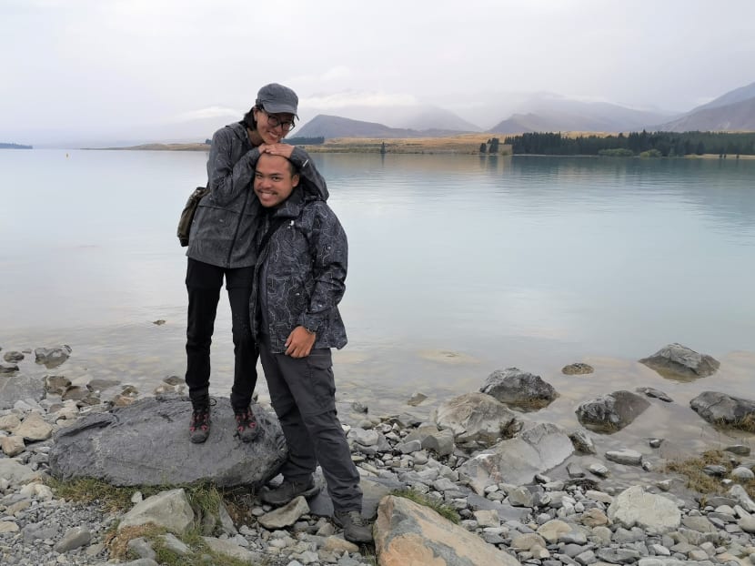 The author with her husband at Lake Tekapo in New Zealand.