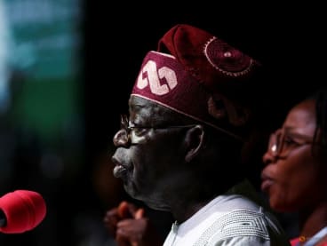 FILE PHOTO: Nigeria's newly declared winner of 2023 presidential election, Bola Tinubu speaks at the National Collation Centre in Abuja, Nigeria, March 1, 2023. REUTERS/Esa Alexander/File Photo