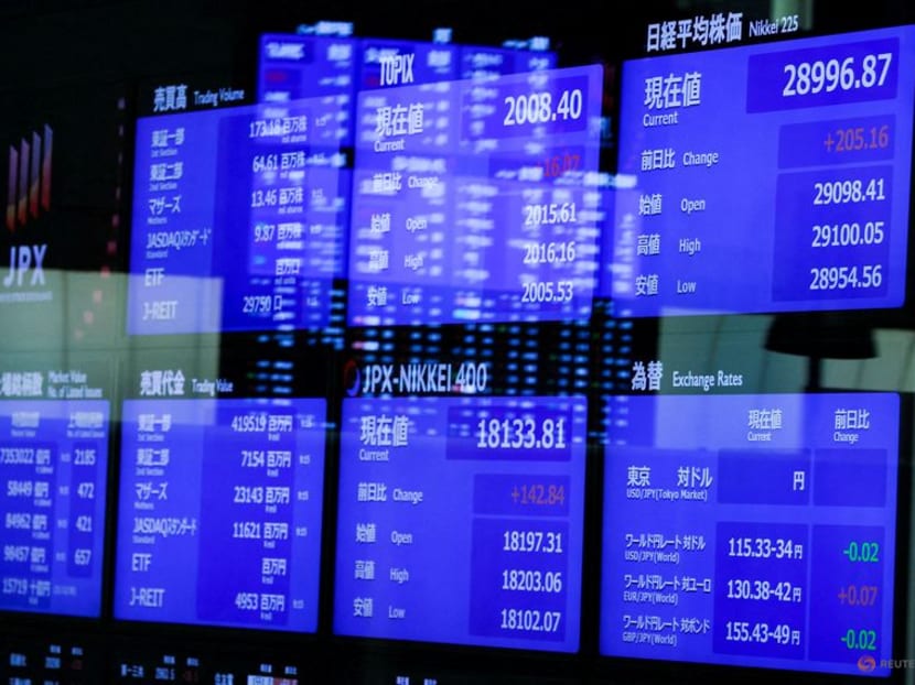FILE PHOTO: Monitors displaying the stock index prices and Japanese yen exchange rate against the U.S. dollar are seen at the Tokyo Stock Exchange in Tokyo, Japan January 4, 2022. REUTERS/Issei Kato/File Photo FILE PHOTO: Monitors displaying the stock index prices and Japanese yen exchange rate against the U.S. dollar are seen at the Tokyo Stock Exchange in Tokyo, Japan January 4, 2022. REUTERS/Issei Kato/File Photo