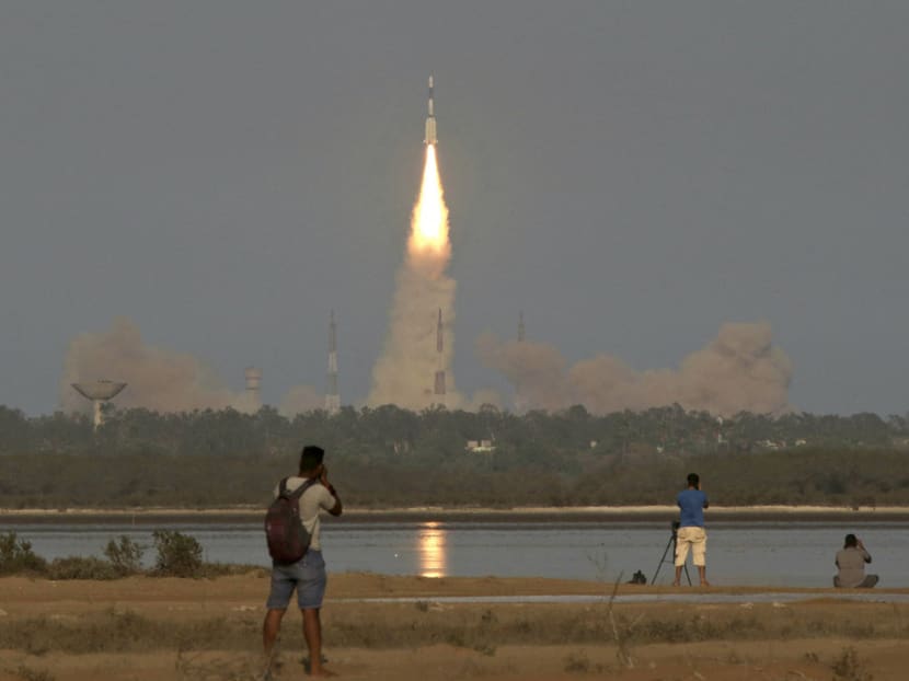 The launch of the GSAT-9 satellite on May 5. Prime Minister Modi’s space diplomacy has raised India’s credibility in the eyes of the region and the world at large. Photo: AP