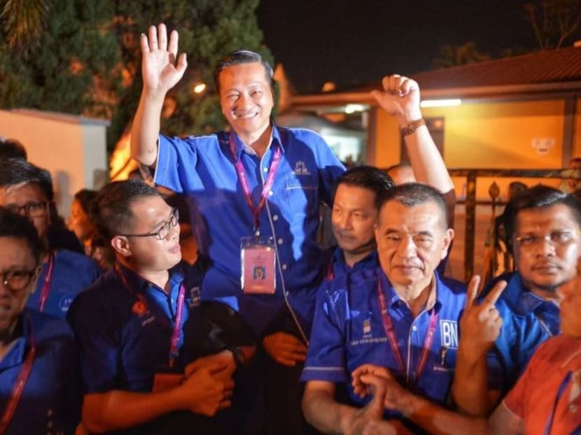 Barisan Nasional’s Wee Jeck Seng celebrates after winning the Tanjung Piai by-election on Saturday, Nov 16, 2019.