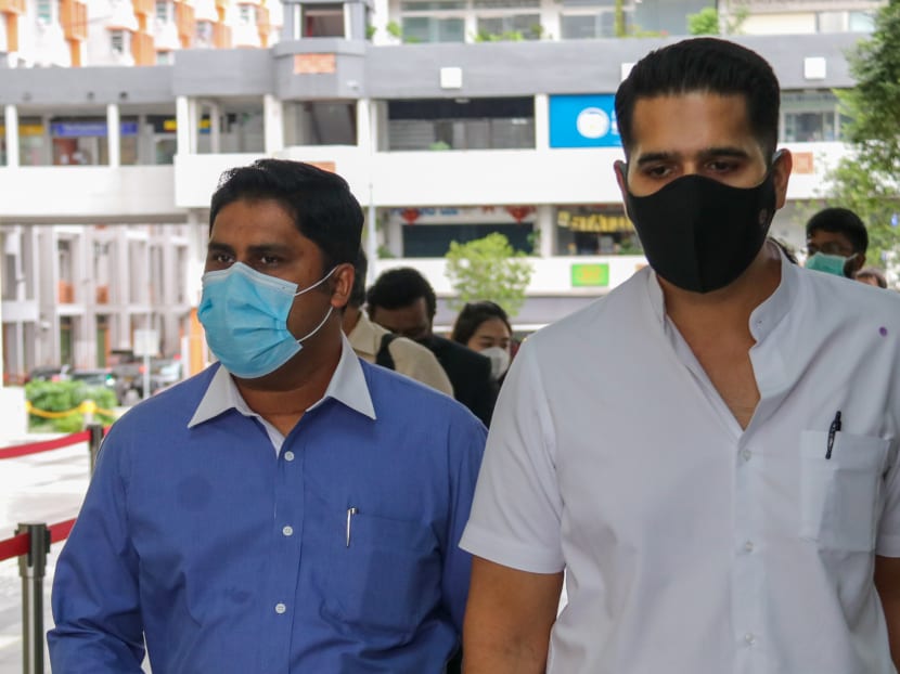 Parvis Ahmed Mohamed Ghouse (left) and Shaik Mohamed Mohamed Abdul Jaleel (right) leaving the State Courts on June 23, 2020.