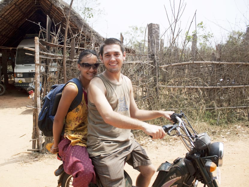 Teacher Michael Broadhead (seen with a fellow volunteer) was exposed to a vegan diet while doing volunteer work in India in 2010. Photo: Michael Broadhead