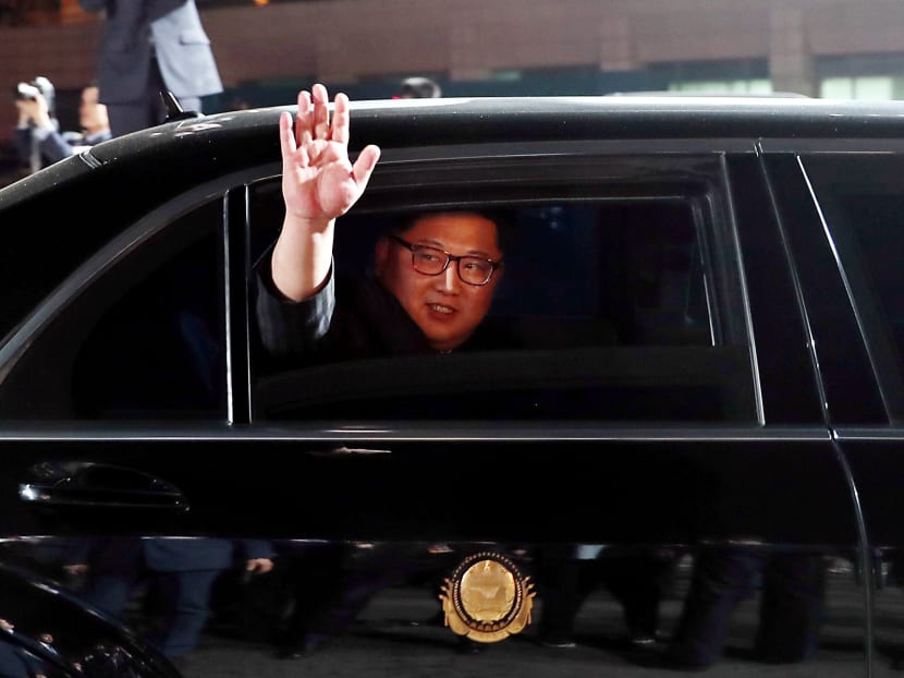 North Korean leader Kim Jong-un bidding farewell as he leaves after a farewell ceremony at the truce village of Panmunjom inside the demilitarised zone separating the two Koreas, in South Korea last Friday (April 27).