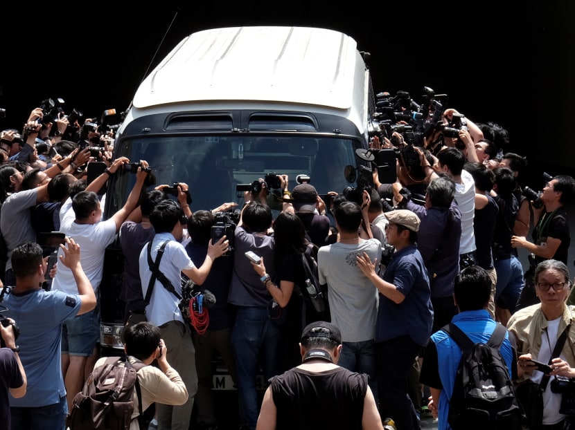 Photo of the day: Photographers take pictures of four leaders of Hong Kong's 2014 pro-democracy "Occupy" movement, who were sentenced to jail on April 24, 2019. Their sentencing comes amid heightened concerns over the decline of freedoms in the China-ruled city.