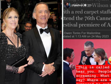 Rita Wilson reacts to photos of her and husband Tom Hanks 'scolding' man on Cannes red carpet