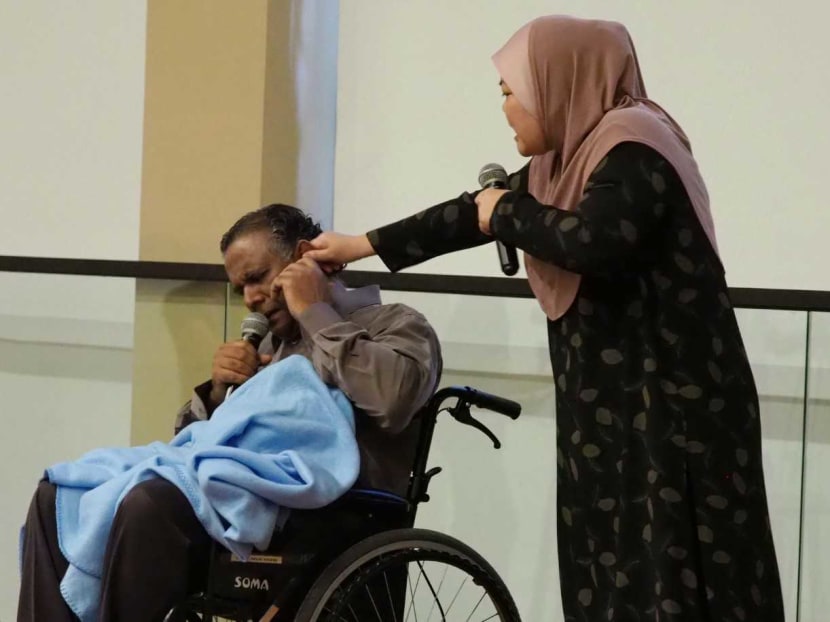 A skit on elderly abuse performed during a family violence awareness course for religious teachers at Al-Islah Mosque on Friday (July 19).