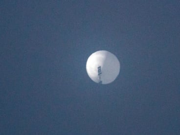 This handout photo from Mr Chase Doak taken on Feb 1, 2023 and released on Feb 2 shows a suspected Chinese spy balloon in the sky over Billings, Montana.