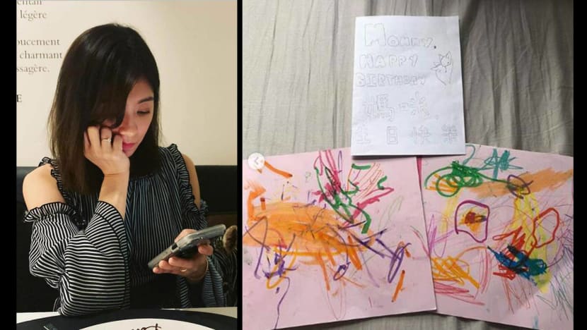 Alyssa Chia’s daughters prepare handmade cards for her birthday
