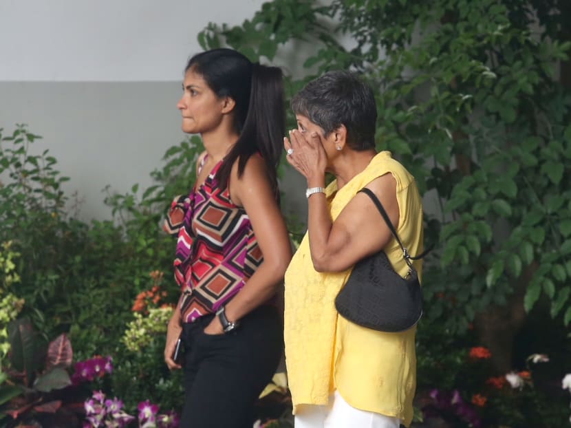 (Left) Ms Aarti Angara and her mother are seen leaving the State Courts on Monday, April 30, 2018.