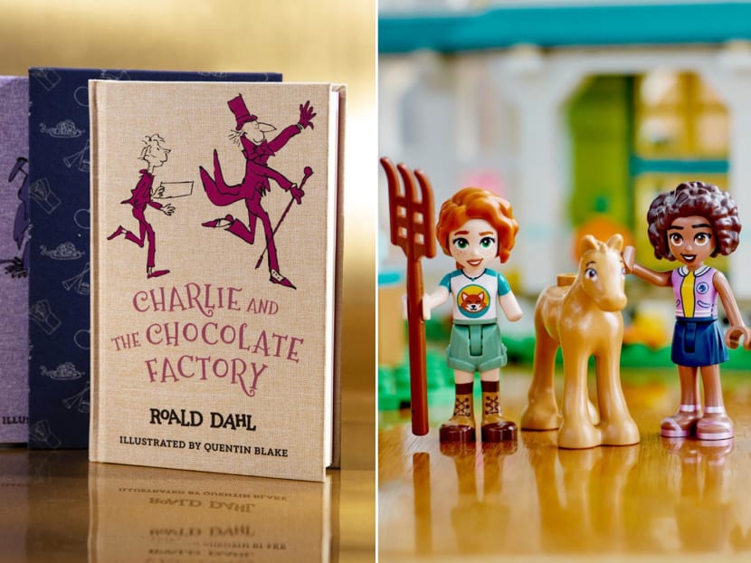 Gender-neutral terms have been added to Roald Dahl's books such as Charlie and the Chocolate Factory (left) and toy maker Lego (right) said that it has released a new range of characters for some of its products to represent people of different cultures and ethnicity.