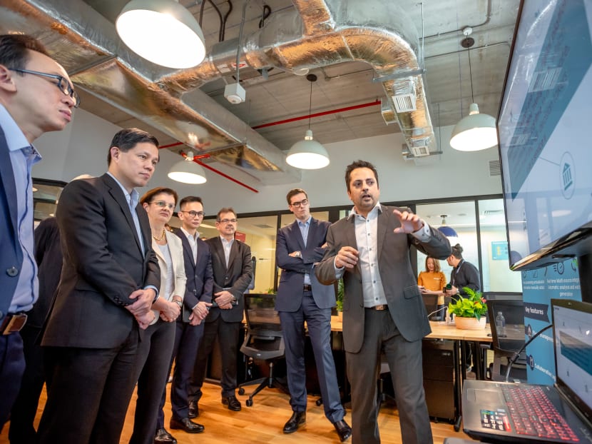 Projects being showcased and explained to Chan Chun Sing, Minister for Trade & Industry during a tour of Thales Digital Factory.
