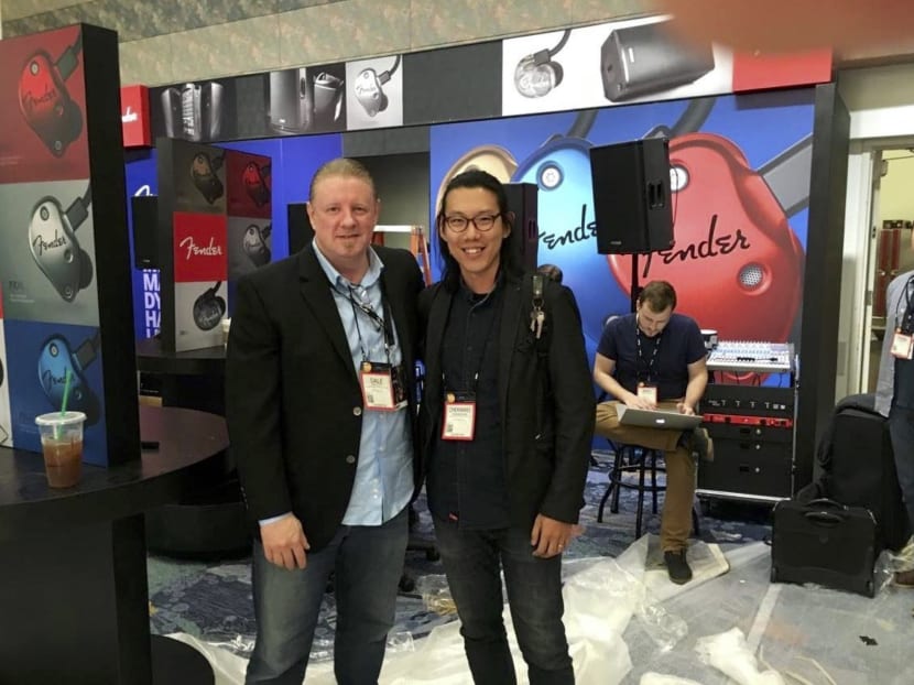 Aurisonics' Mah Chern Wei with company founder Dale Lott at the National Association of Music Merchants 2016 event.