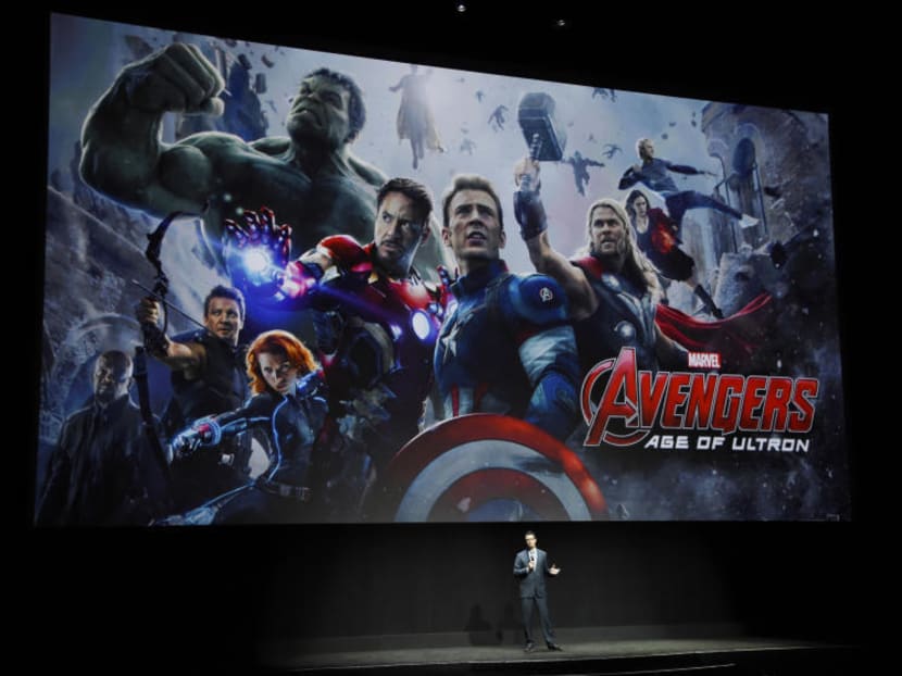 Dave Hollis, executive vice president of theatrical exhibition sales and distribution for Walt Disney Studios, talks about the studio's upcoming film Avengers: Age of Ultron, during the Walt Disney Studios presentation at CinemaCon 2015 at Caesars Palace on Wednesday, April 22, 2015, in Las Vegas. Photo: AP