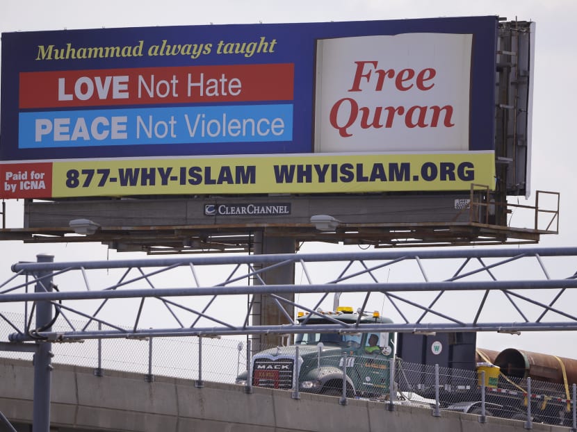 In this Aug 31, 2015 photo, a billboard proclaims the teachings of Islam near the Massachusetts Avenue Exit of I-93 north in Boston. Photo: AP