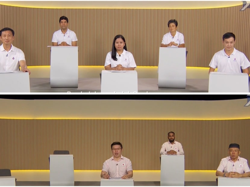Candidates from the People’s Action Party (top) and the National Solidarity Party (bottom) are contesting five seats in Sembawang Group Representation Constituency.