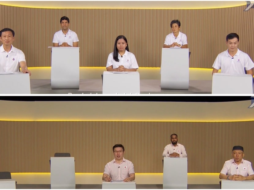 Candidates from the People’s Action Party (top) and the National Solidarity Party (bottom) are contesting five seats in Sembawang Group Representation Constituency. Candidates from the People’s Action Party (top) and the National Solidarity Party (bottom) are contesting five seats in Sembawang Group Representation Constituency.