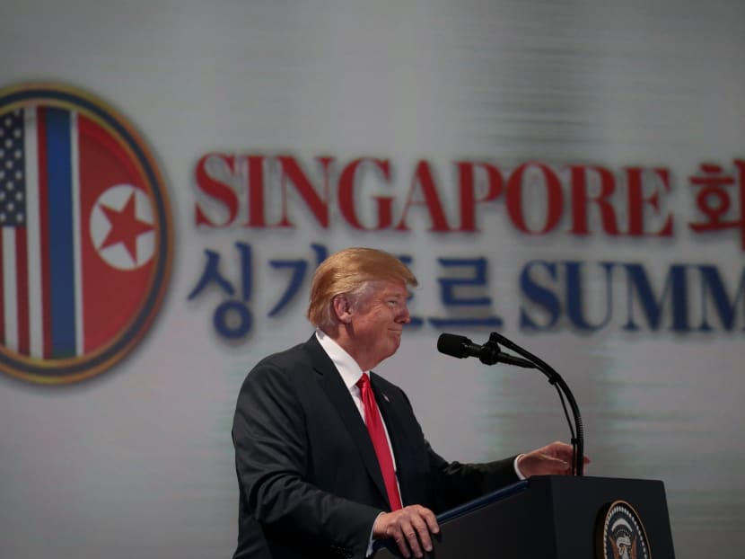 US President Donald Trump at the press conference at Capella Singapore after the Trump-Kim summit on June 12.