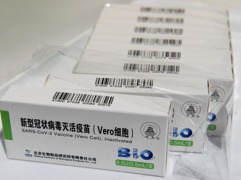 Boxes of Covid-19 vaccine developed by China's Sinopharm company.