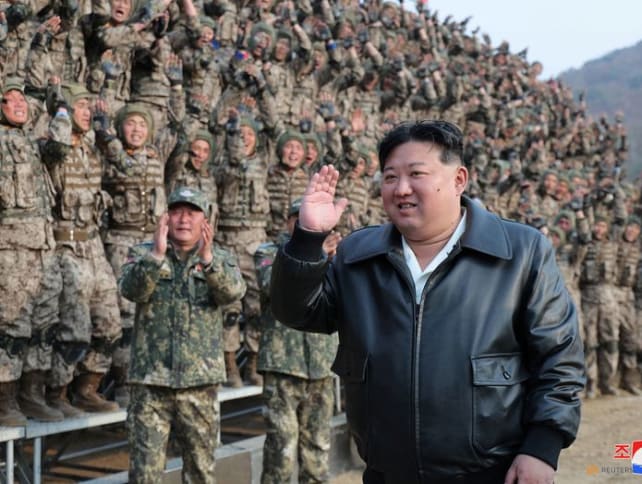 North Korean leader Kim Jong Un attends a military demonstration in North Korea, in this picture released on March 16, 2024 by the Korean Central News Agency. 