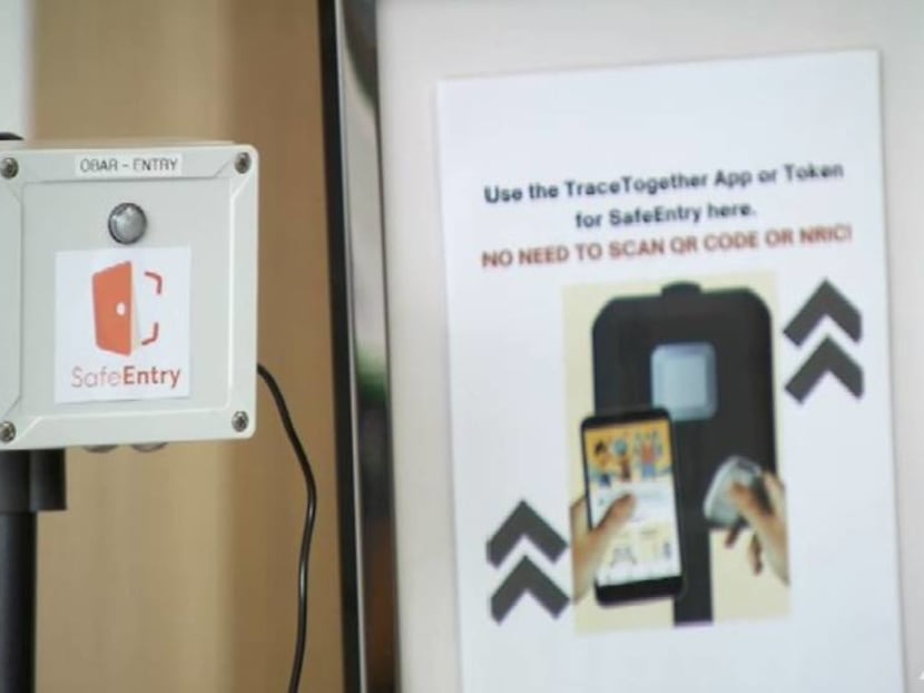 The SafeEntry Gateway device on trial at Downtown East. The SafeEntry Gateway device on trial at Downtown East.