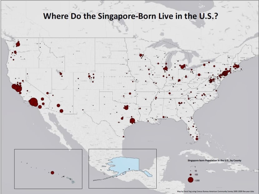 Where do Singaporeans in the US live?
