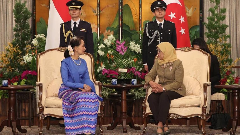 Aung San Suu Kyi calls on President Halimah Yacob, PM Lee Hsien Loong in Singapore