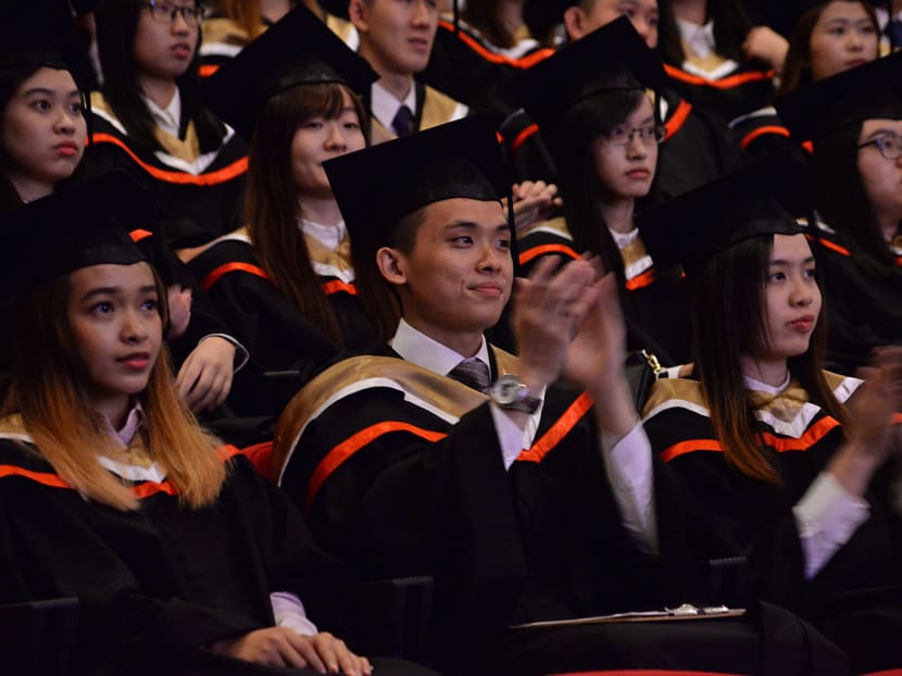 Singapore Institute of Technology's accounting graduands seen at their graduation ceremony on Feb 24, 2017. About 94 per cent of fresh graduates from SIT's accountancy course found a job within six months of completing their examinations.