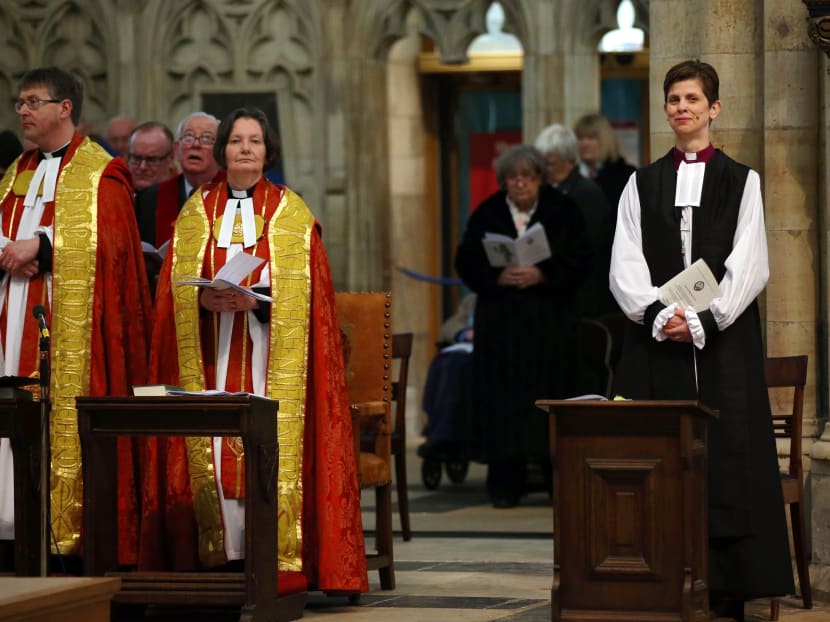 Rev Libby Lane, right, during her consecration as the eighth Bishop of Stockport, at York Minster, England, today (Jan 26). Photo: AP