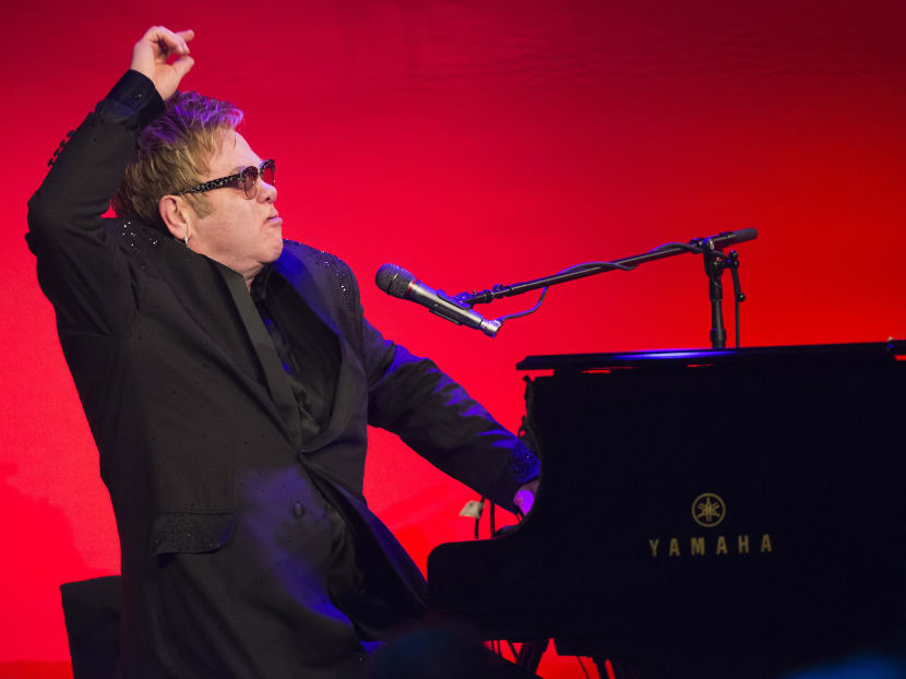 Elton John performs at the Elton John AIDS Foundation’s 13th Annual "An Enduring Vision" benefit at Cipriani's Wall Street on Oct 28, 2014, in New York. Photo: AP