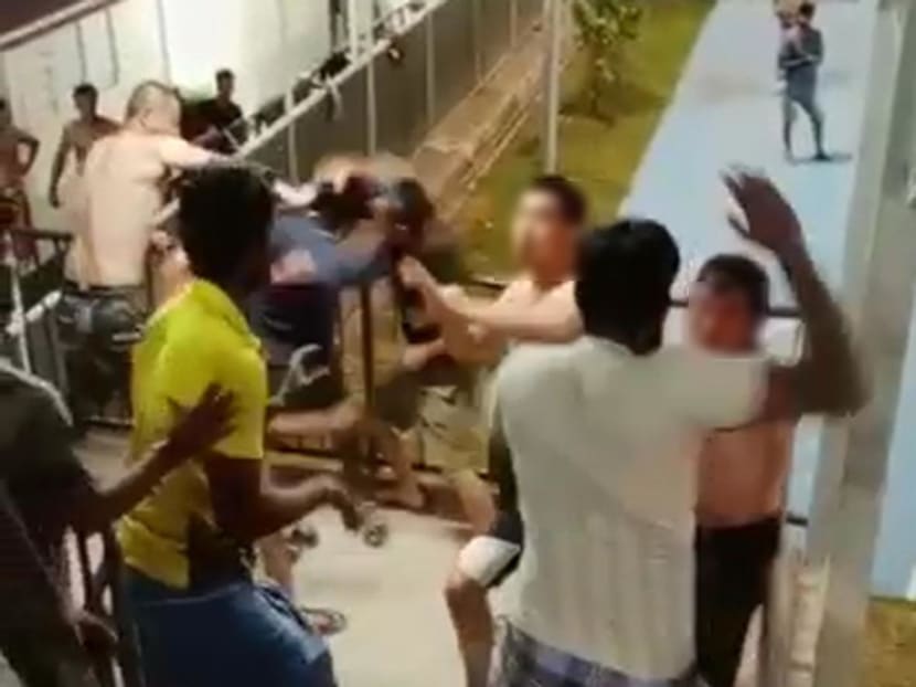 A screenshot of a video showing workers fighting and shouting at each other was circulating on WhatsApp.