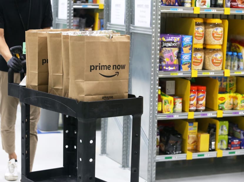 Staff seen at Amazon's Prime Now fulfillment centre on 27 July 2017, taken during the Launch of Amazon Prime Now, its speedy two-hour delivery service in Singapore. Photo: Koh Mui Fong/TODAY Staff seen at Amazon's Prime Now fulfillment centre on 27 July 2017, taken during the Launch of Amazon Prime Now, its speedy two-hour delivery service in Singapore. Photo: Koh Mui Fong/TODAY