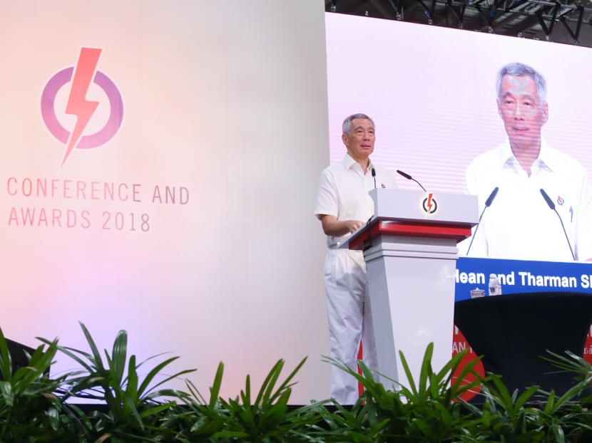 PAP secretary-general and Prime Minister Lee Hsien Loong speaking at the party conference on Sunday (Nov 11).