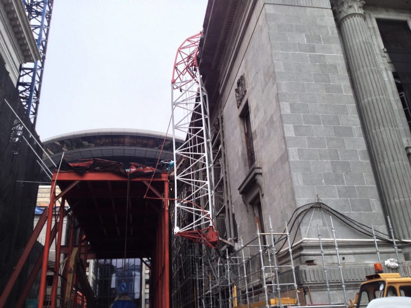 A crane collapsed at the National Art Gallery worksite on Sep 30, 2013. Photo: Alvin Chong