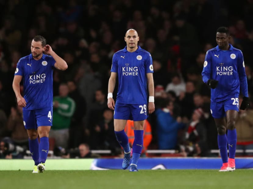 Leicester City's Danny Drinkwater, Yohan Benalouane and Wilfred Ndidi looking dejected after their 0-1 loss to  Arsenal at the Emirates Stadium on Wednesday. Photo: Getty Images