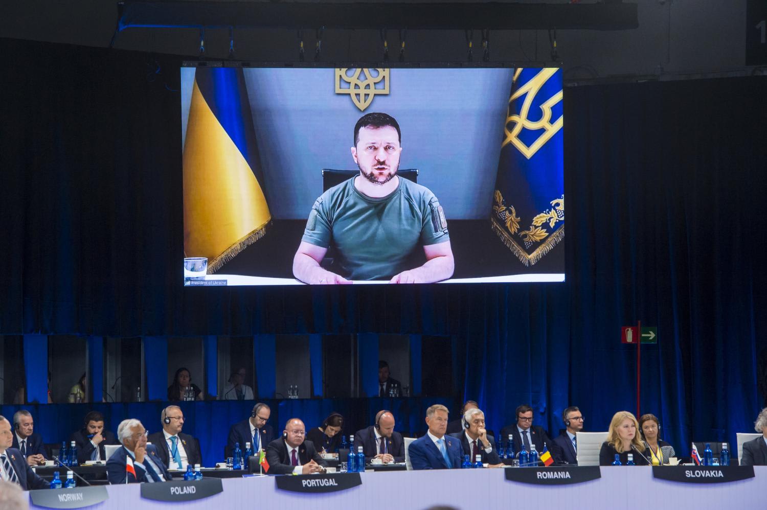 Ukraine President Volodymyr Zelenskyy video speech at Nato summit in Madrid, Spain, June 28, 2022.