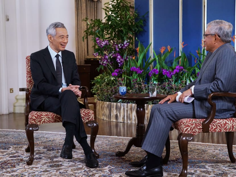 Prime Minister Lee Hsien Loong during a dialogue with Singapore Business Federation chief executive officer Ho Meng Kit at the APEC CEO Dialogues.