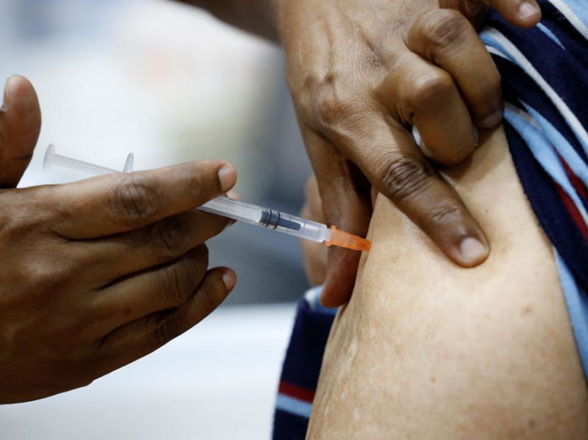 A man receiving a vaccine at a Covid-19 vaccination centre in Singapore in March 2021.