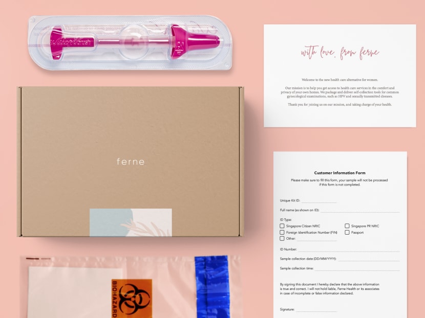 The contents of a HPV screening kit to be used at home. Samples collected at home and analysed in a laboratory are to check for cervical cancer.