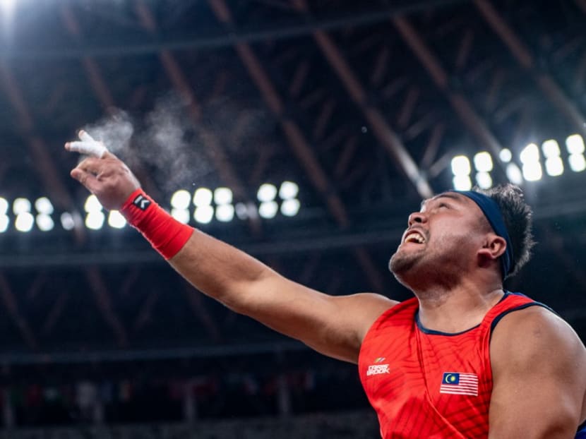 Malaysia's Muhammad Ziyad Zolkefli competes in the final of the men's shot put - F20 at the Tokyo 2020 Paralympic Games at the Olympic Stadium in Tokyo on Aug 31, 2021.
