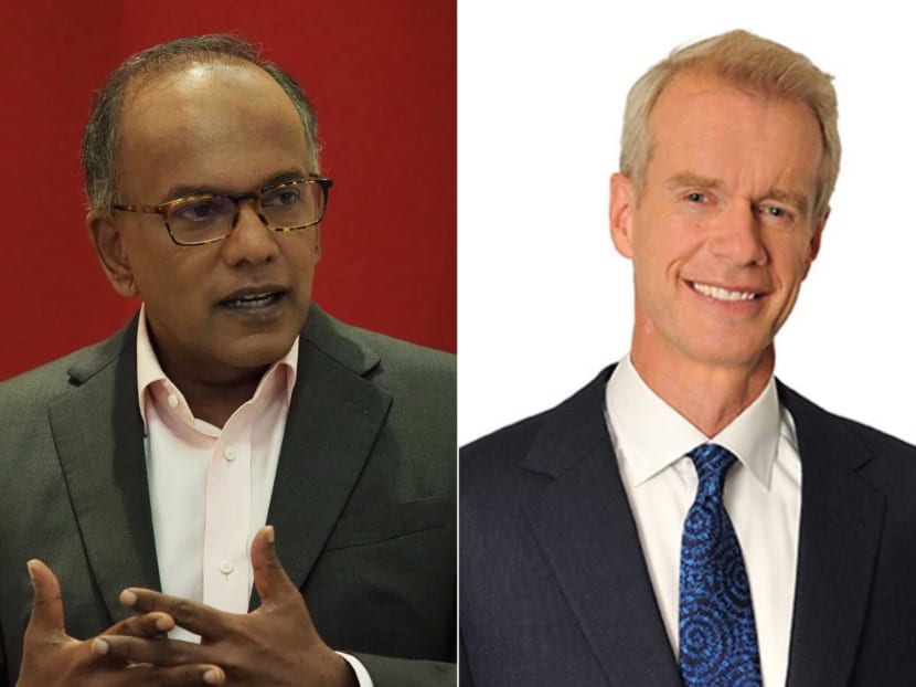 Law and Home Affairs Minister K Shanmugam (left) was a guest on BBC journalist Stephen Sackur's podcast HardTalk.