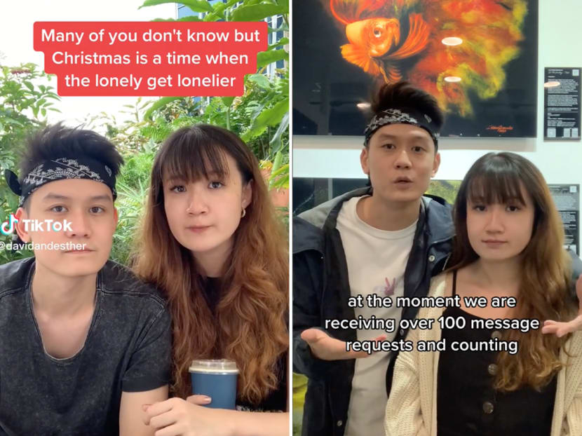 Mr David Loh and Ms Esther Chua (pictured) in a TikTok video. They wanted to do something special for people who feel lonely during this festive period.