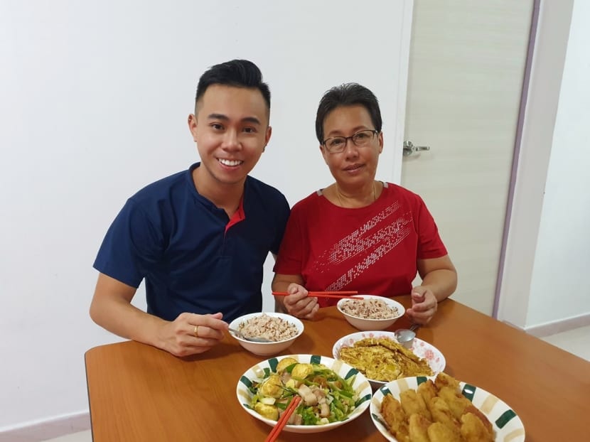 The author having dinner at home with his mother. The author having dinner at home with his mother.
