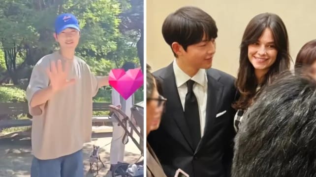 Song Joong-ki protects wife and son from fan trying to film them at the park