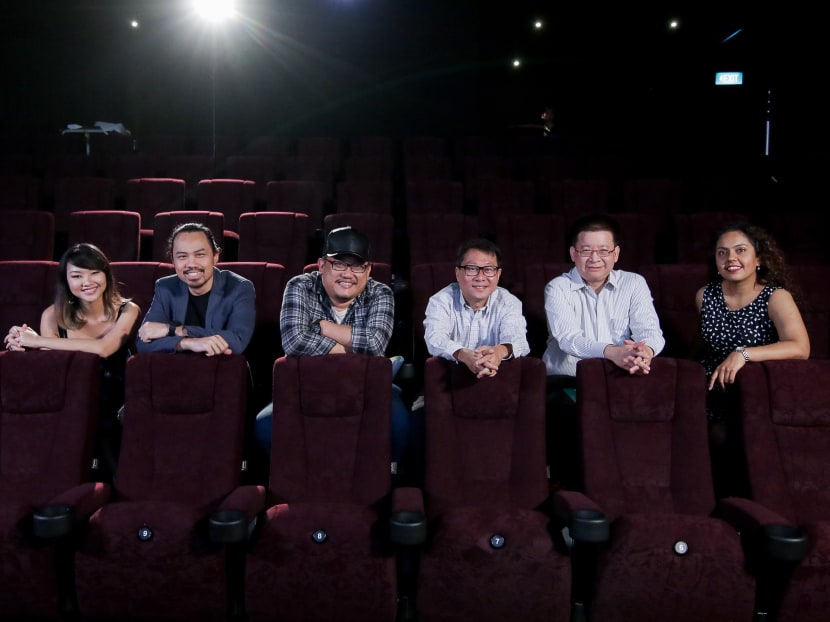 (From left to right) Janice Chiang and Aaron Khoo of the Tree Potatoes, local film directors Boris Boo and Kelvin Tong, President of the Singapore Film Society Kenneth Tan, and Golden Village's Programming Director Sharanjit Kaur. Photo: Golden Village