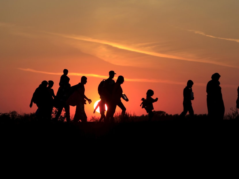 Migrants walk along in the sunset after crossing into Hungary from the border with Serbia near Roszke, Hungary, Aug 30, 2015. Photo: REUTERS